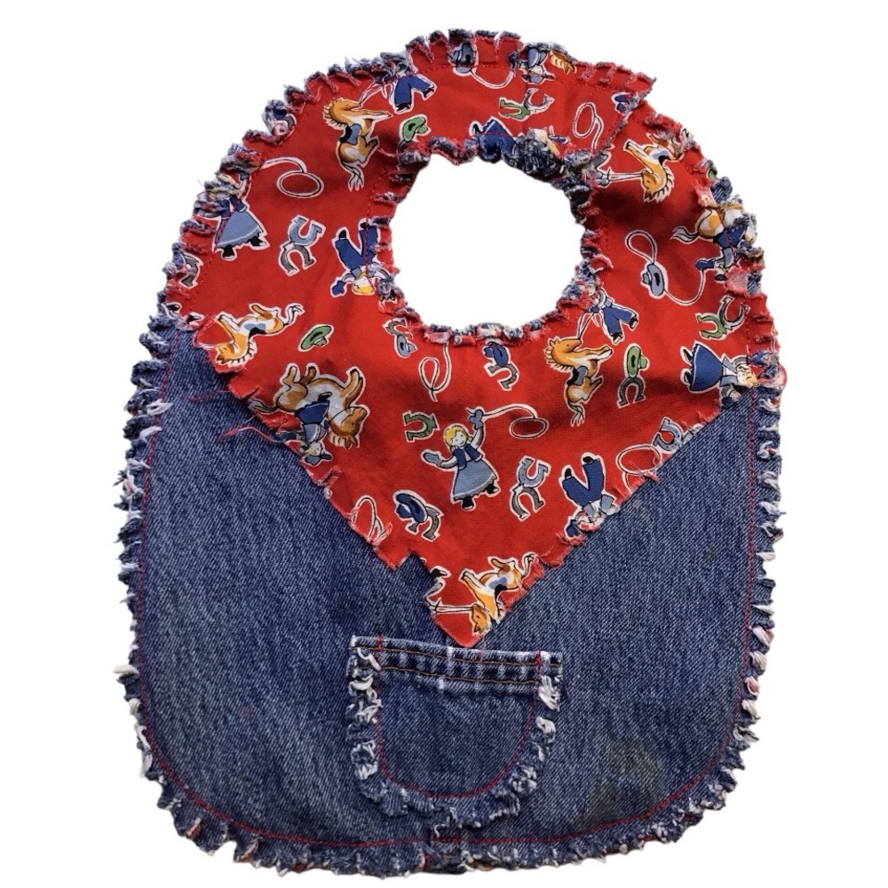 Denim Western Print Bib
